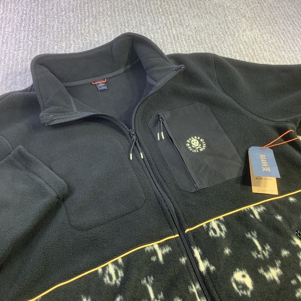 Roark Mens Landfall Fleece Full Zip Jacket Black Ikigai‎ Size L NWT
